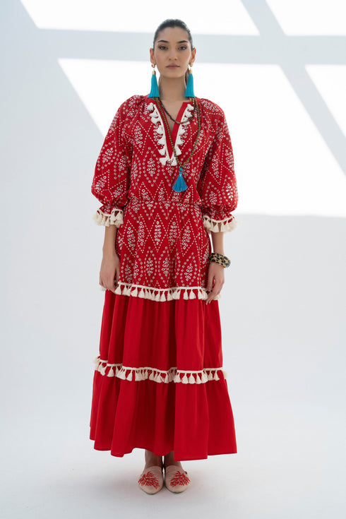 V NECK TASSEL DETAILS DRESS - Barrus London